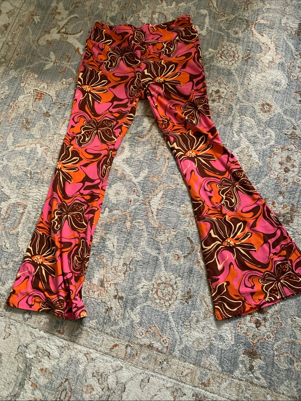 Girls' Floral Retro Flare Pants - Pink & Orange